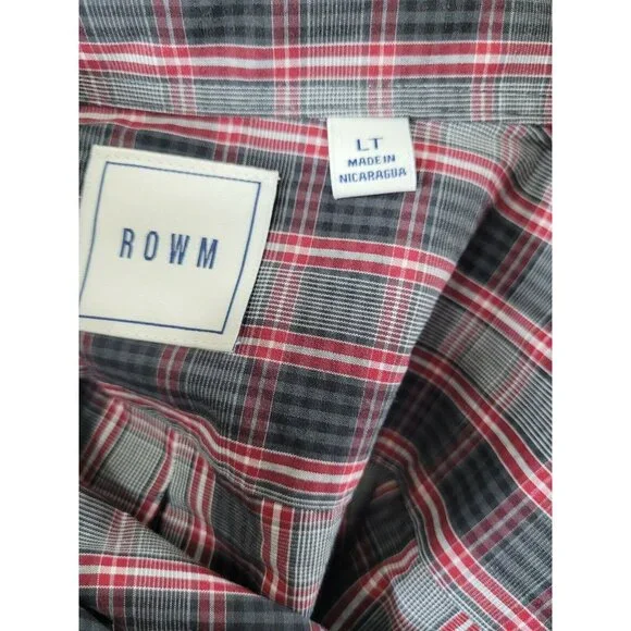 Rowm Men's Shirt Size LT Tall Gray Red Long Sleeve Button Up Plaid Cotton  33 - Picture 6 of 6